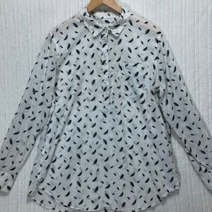 GAP Boyfriend Fit Shirt‎ Feather Print Long Sleeve Button Down Top Large